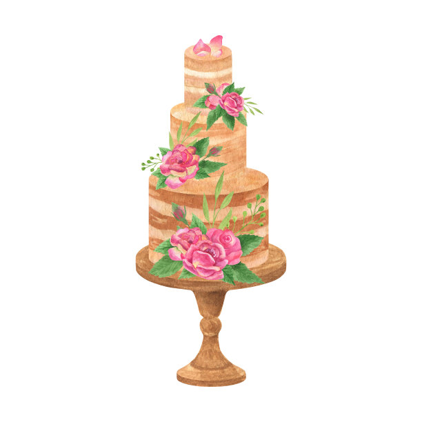 经典分层蛋糕与玫瑰安排，婚礼浪漫剪贴画图片下载