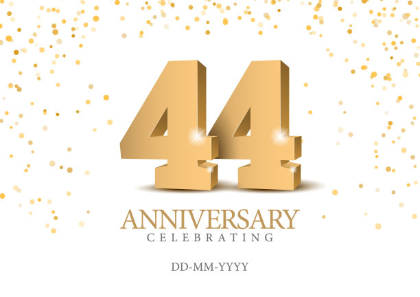 44个纪念日。黄金3d数字。庆祝44周年活动派对海报模板。图片下载