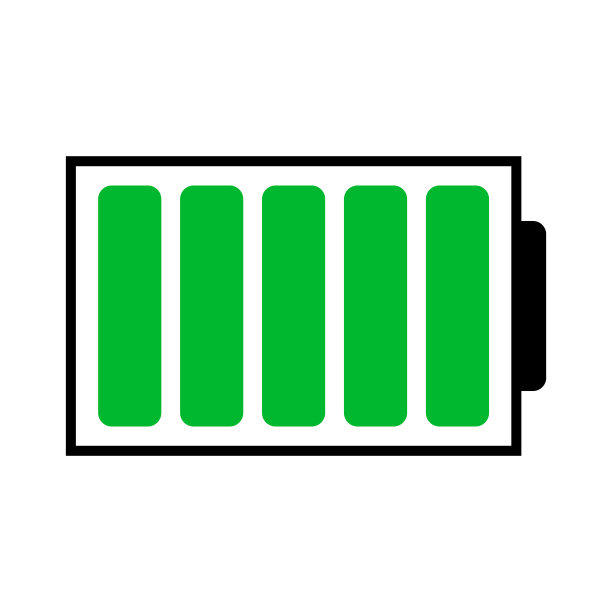 充满电的绿色电池图标。向量。图片下载