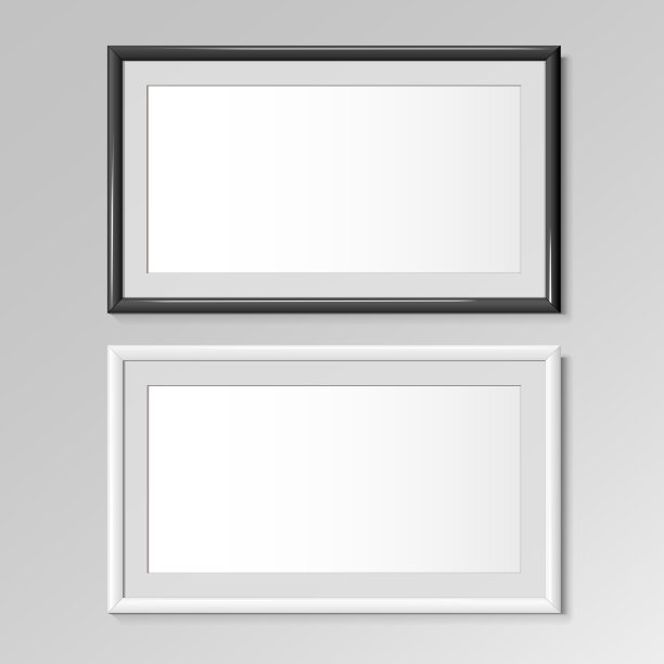 现实水平框架白色和黑色的颜色。墙上的海报模型图片下载