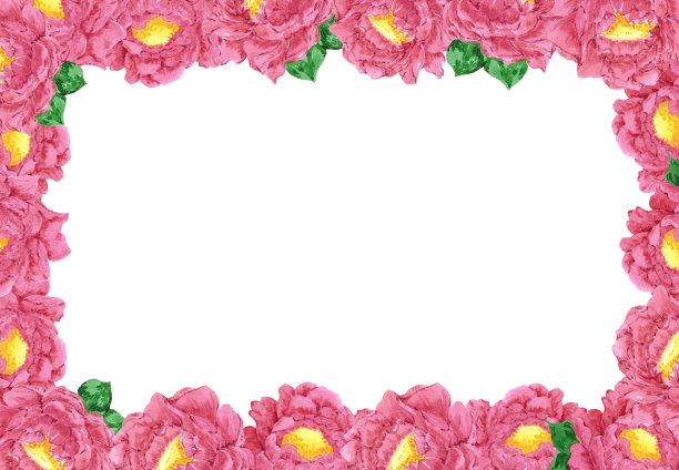 手绘水彩乔木与牡丹框架边界。东方插图孤立在白色背景。可用于卡片，海报，标签，横幅。图片下载