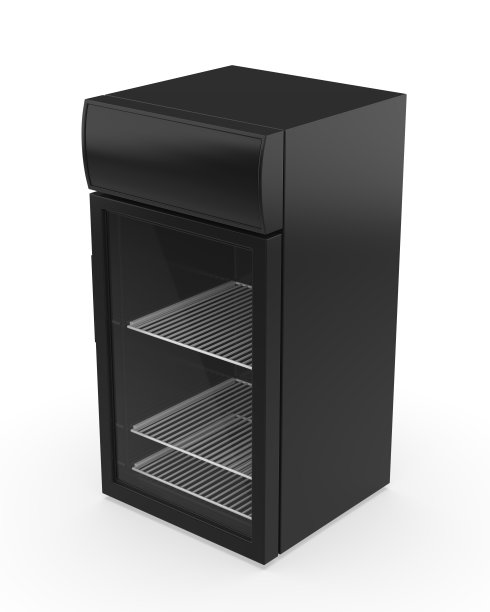 装有透明玻璃门的迷你饮料冰箱。图片下载