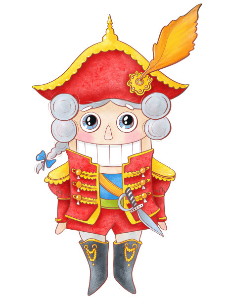 彩色插图卡通风格水彩铅笔人物新年圣诞经典童话可爱胡桃夹子玩具印刷明信片图片下载