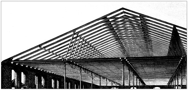 古董插画:建筑与建筑:钢结构结构框架图片下载