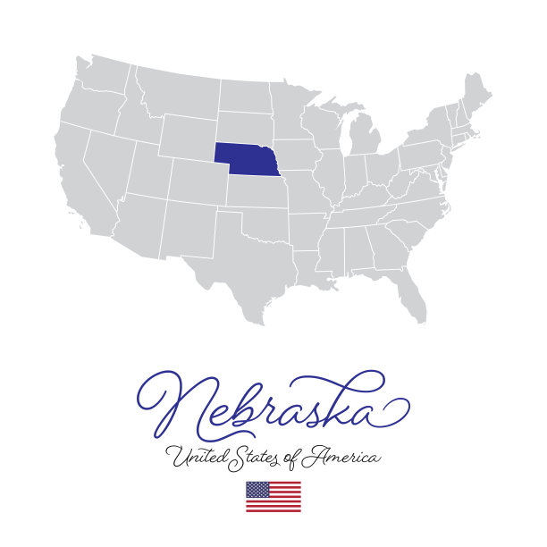 内布拉斯加州在美国矢量地图插图图片下载