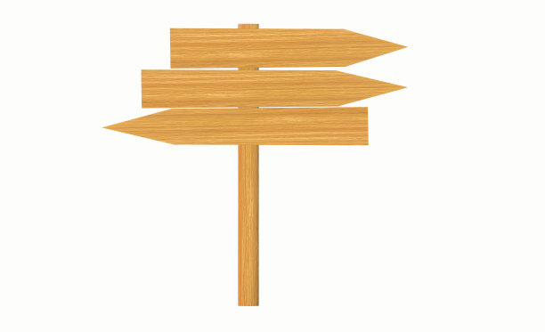 标志，木材，方向。木材纹理。写下你的信息的空间。插图。箭头指向。悬链。白色背景。图片下载