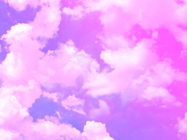美丽甜美柔和的紫色和蓝色，天空中有蓬松的云。多色彩虹图像。抽象幻想生长之光图片下载