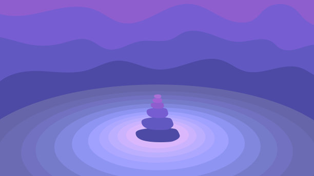 禅宗石头在抽象的蓝紫色背景。矢量图图片下载