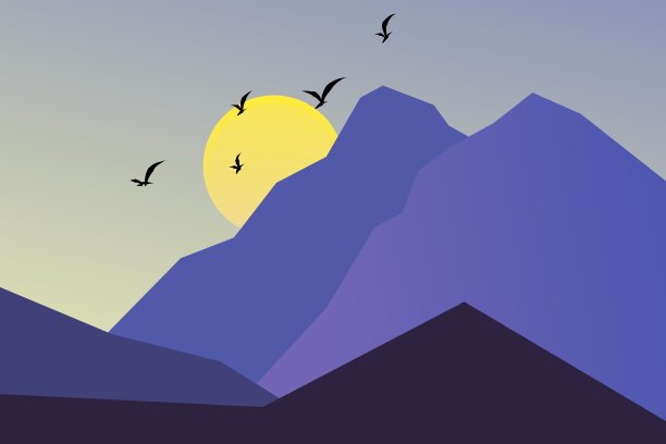 幻想主题为清晨的风景，日出在山间图片下载