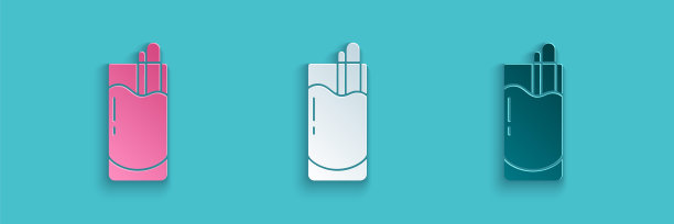 剪纸鸡尾酒血腥玛丽图标孤立在蓝色背景。纸艺术风格。向量图片下载