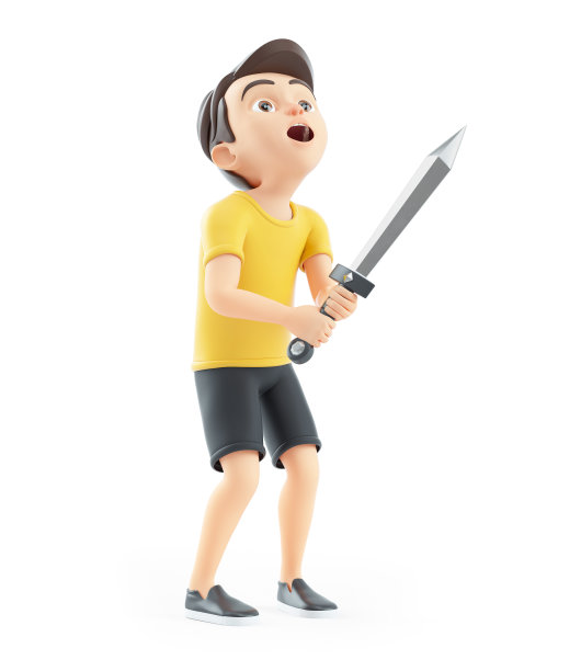 3d男孩拿着剑向上看图片下载