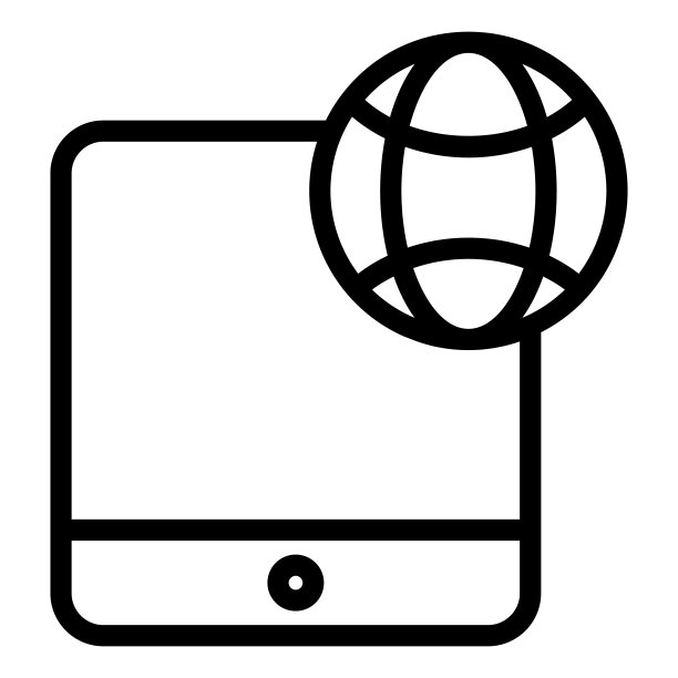 数字平板电脑和全球线图标。触摸屏平板矢量插图隔离在白色。为和应用程序设计的设备上的网络大纲样式。图片下载