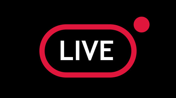 直播流视频横幅，红色文本生活在黑色背景与动画灯泡边界。循环运动图形，视频片段。图片下载