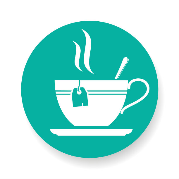 杯图标。线条标志模板。杯与叶。热饮标志。饮料的象征。设计元素。矢量插图。图片下载