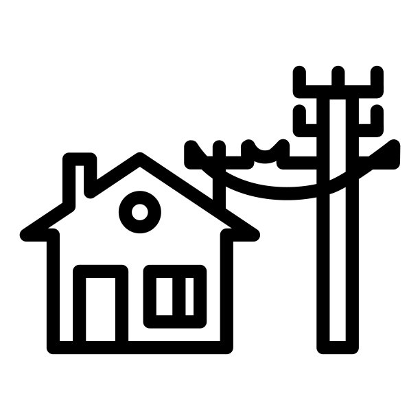 房屋电气化线路图标。电力和家庭矢量插图隔离在白色。电线和房屋轮廓设计的风格和应用程序。图片下载