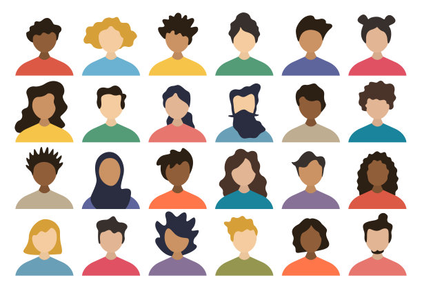 人们头像图标集-配置文件不同的空面孔的社会网络和应用程序-矢量抽象说明图片下载