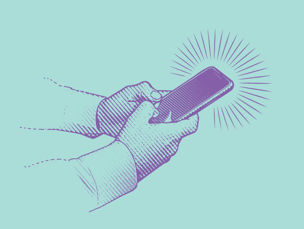 在智能手机上发短信的手的矢量插图图片下载