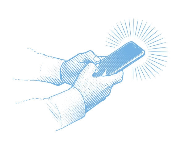 在智能手机上发短信的手的矢量插图图片下载