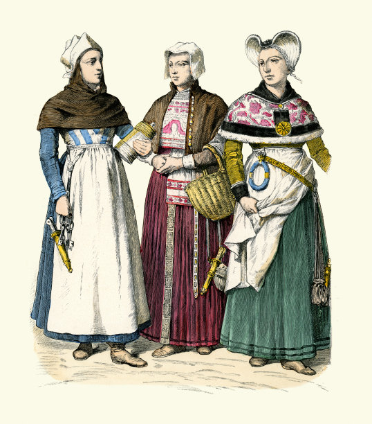 丹麦传统服饰，17世纪时尚，丹麦妇女，裙子，围裙，头饰图片下载