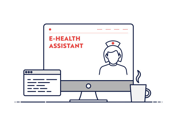 电子健康助理概念与线计算机插图与可编辑的笔画。图片下载