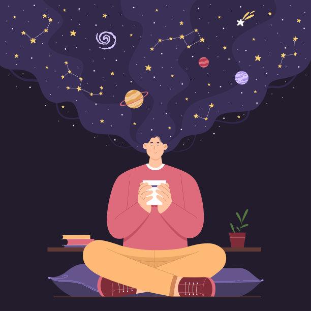 神奇的美丽的空间和宇宙里面，梦想，冥想和自我照顾的人图片下载