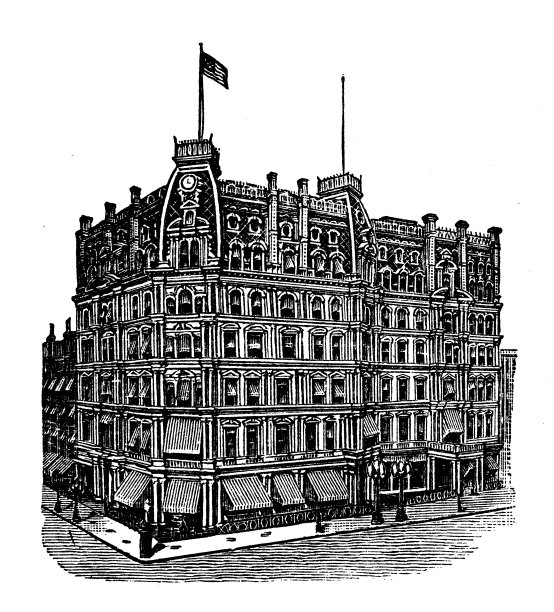 美国古董插画，纽约地标和公司:纽约，Gilsey House图片下载