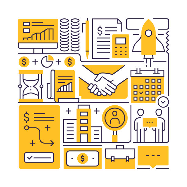 业务计划对象和要素。线条图标插图集合。图标设置或标题模板图片下载