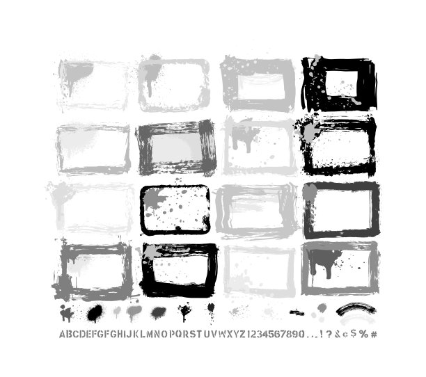 设计师要点:油漆垃圾边框模板&飞溅&滴&滴&手工制作的字母字体矢量集图片下载