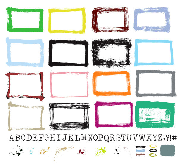 矢量手绘纹理边界和油漆喷溅集:艺术家自己的收藏图片下载