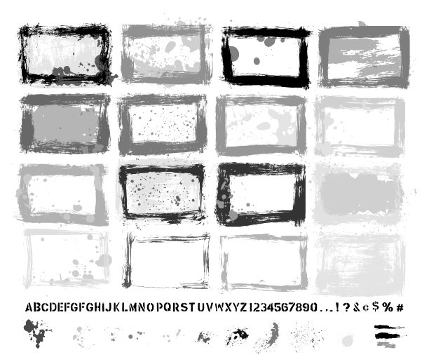 边框，画框，边缘，垃圾图像技术，油漆，脏，粗糙，破旧，笔触，风化，背景，纹理，素描，模板，斑点，黑白，图标集，绘画艺术产品，喷涂，喷涂，矢量，设计图片下载