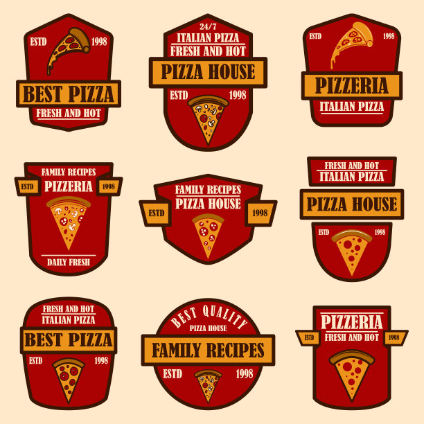 为披萨店的标志设置设计元素图片下载
