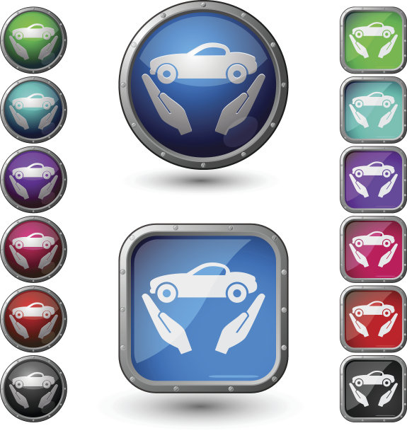 汽车保险-钢框架光滑按钮。图片下载