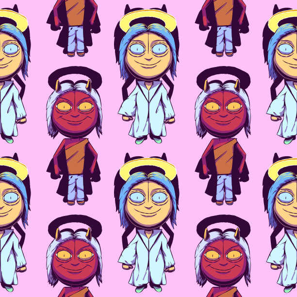 有趣的卡通无缝插图-天使和恶魔。图片下载