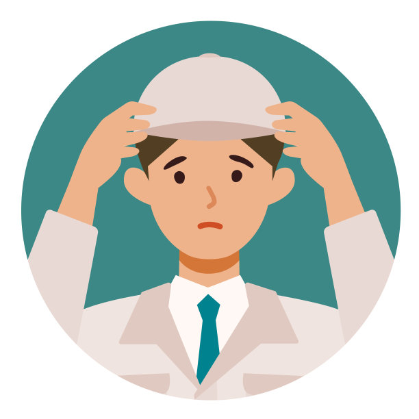 穿着工厂工人制服的男子。工厂工人的卡通人物。人们面对头像和图标。困惑的人的特写图像。图片下载