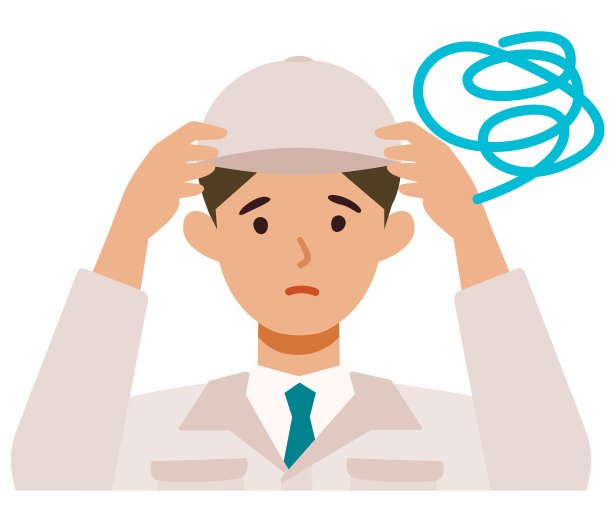 穿着工厂工人制服的男子。工厂工人的卡通人物。人们面对头像和图标。困惑的人的特写图像。图片下载