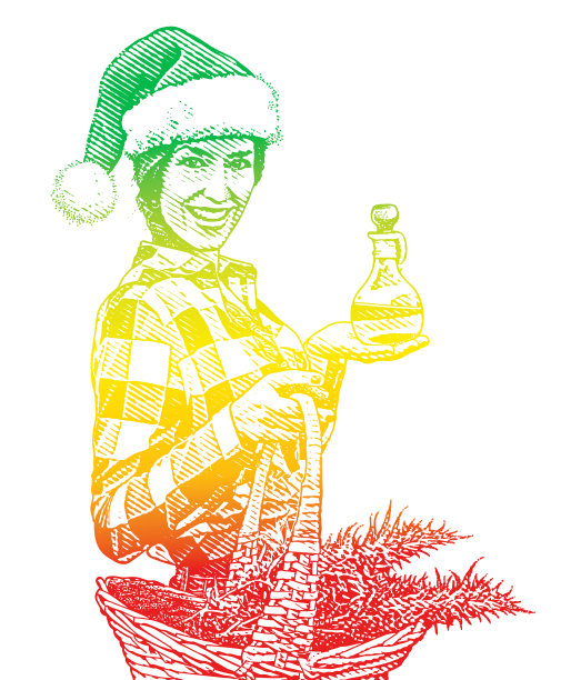 女人戴着圣诞帽，拿着大麻和CBD油的礼物图片下载