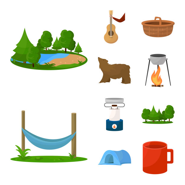 孤立的对象野餐和冒险图标设置图片下载