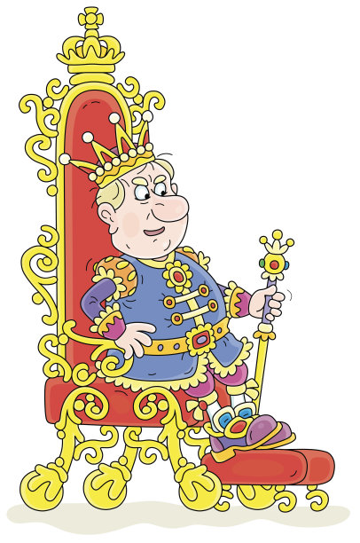 愤怒的国王穿着庄严的皇家服装坐在宝座上图片下载