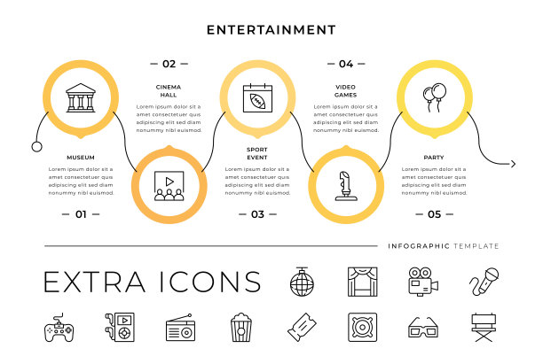 娱乐线图标和信息图表模板图片下载
