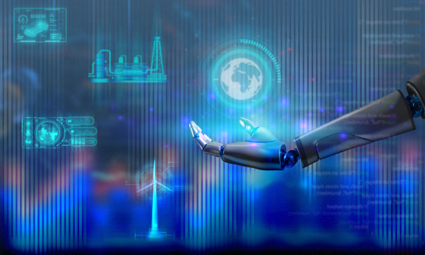 手机器人手臂手指工业技术人工智能工厂业务未来的蓝紫色元素机器科学创新复制空间全球网络信息连接图片下载