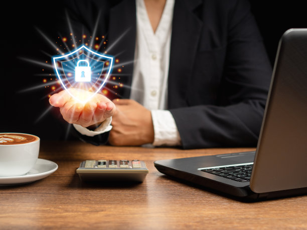 数据加密概念。商人在虚拟界面上保护数据个人信息图片下载