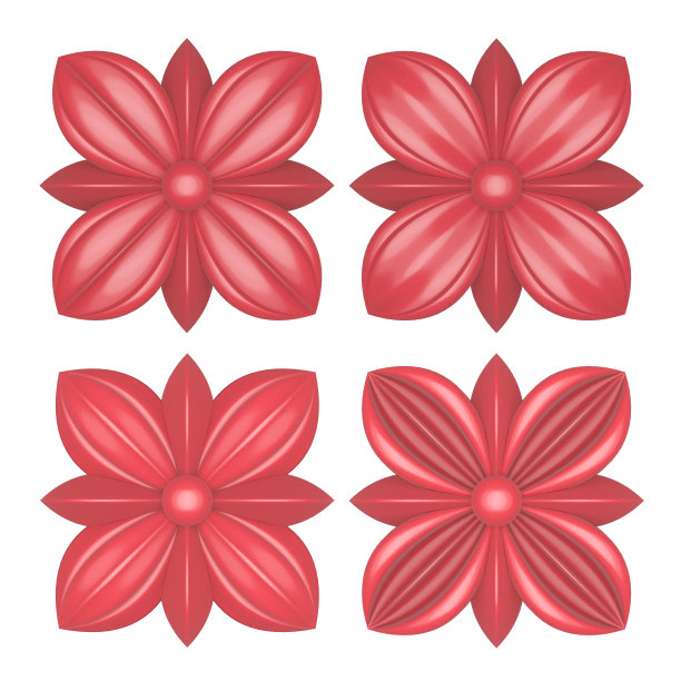 这是一组在白色背景上雕刻方形装饰元素的红色镂空3D物体图片下载