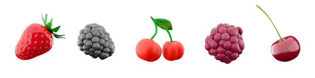 3d渲染草莓，覆盆子，黑莓，樱桃，樱桃图标集。3d渲染大堆新鲜浆果图标集图片下载