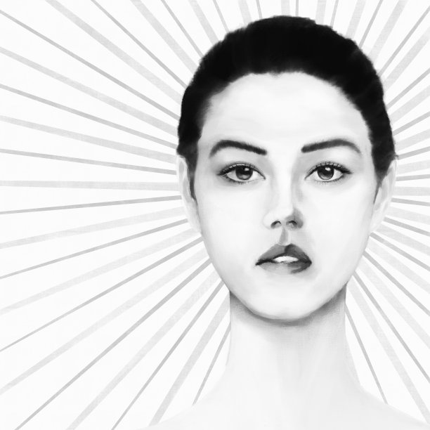 在风格化的阳光的背景下，一个亚洲和欧洲根的年轻女子的肖像图片下载