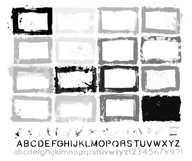 设计师要点:油漆垃圾边框模板&飞溅&滴&滴&手工制作的字母字体矢量集图片下载