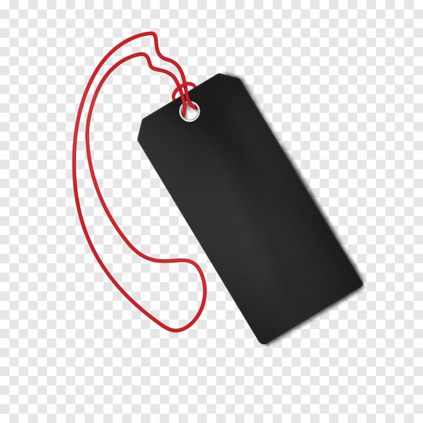 空白黑色价格标签与红色挂线，现实的矢量模型。透明背景上的空衣服标签，样板图片下载