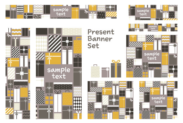 礼品盒插图的横幅套装图片下载