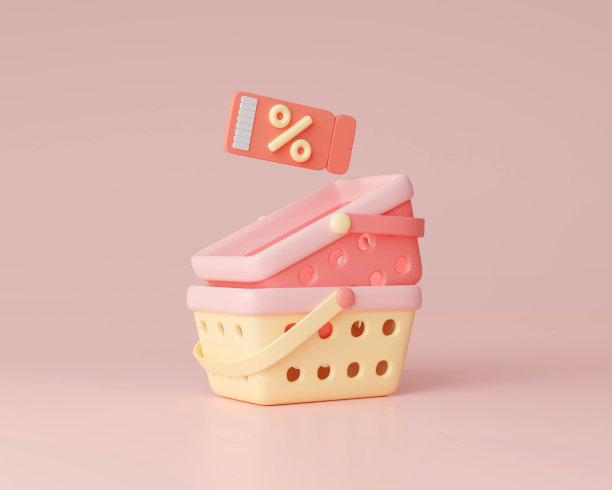 优惠券促销和添加购物车购物概念。营销时间横幅模板。3D渲染图图片下载