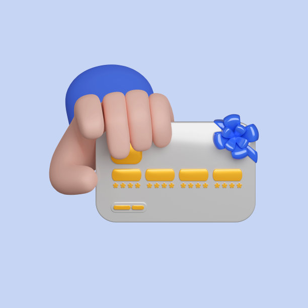 卡通手与银行卡带丝带一个孤立的背景。银行隐喻，揭示了折扣和礼品的概念。3d渲染图标插图图片下载