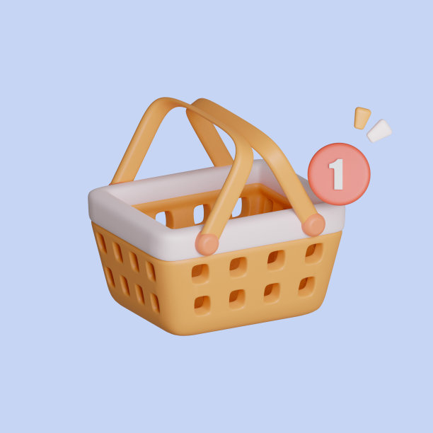 购物车与一个通知添加的项目。背景上孤立的卡通图标。添加到购物车。空的购物篮。3D渲染图图片下载